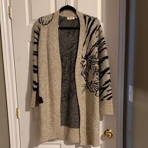 RD Style Beige and Black Tiger-Print Open Cardigan
